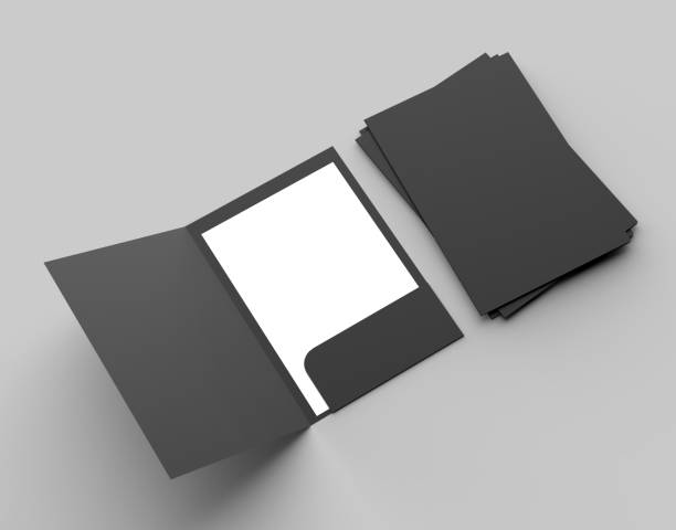 istock A4 size single pocket reinforced black folder mock up isolated on gray background. 3D illustration. 1020475468