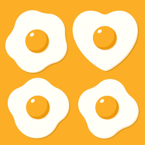 ilustraciones, imágenes clip art, dibujos animados e iconos de stock de conjunto de huevos fritos. ilustraciones de vectores en plano estilo de dibujos animados - eggs fried egg egg yolk isolated