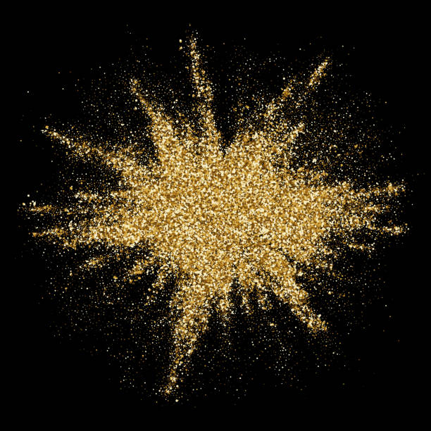 istock Golden glitter splash or gold powder particles splatter explosion. Vector abstract sparkling firework or luxury star dust on black background 1020502052