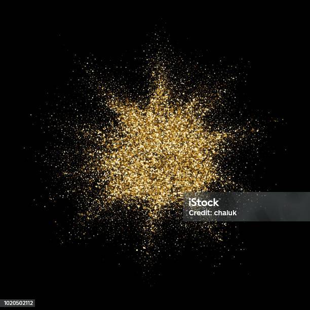 Golden Glitter Particles Explosion Or Star Dust Splatter Vector Abstract Sparkling Firework Confetti On Black Background For Christmas Or Luxury Fashion Cosmetic Design Stock Illustration - Download Image Now
