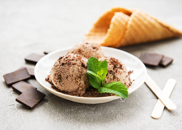 istock Chocolate ice cream on a stone background 1020504536