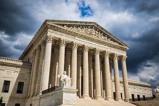 The front of the US Supreme Court building in Washington, DC.