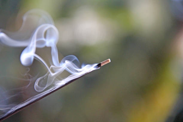 istock Incense stick and smoke from incense burning. Beautiful smoke. Blurred background and design with copy space 1020505002