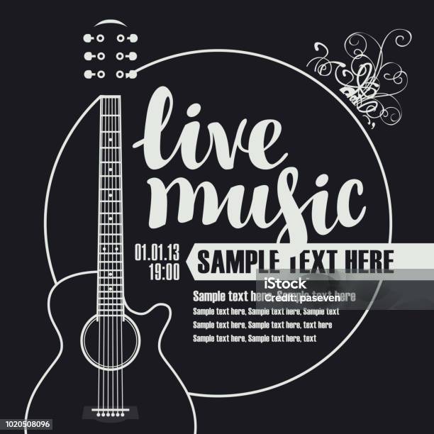 Banner For Concert Of Live Music With Guitar Stock Illustration - Download Image Now - Guitar, Logo, Acoustic Guitar