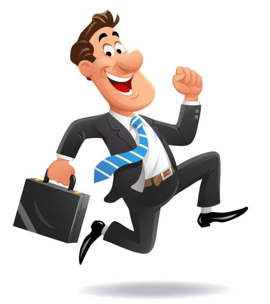 Vector illustration of Running Cheerful Businessman