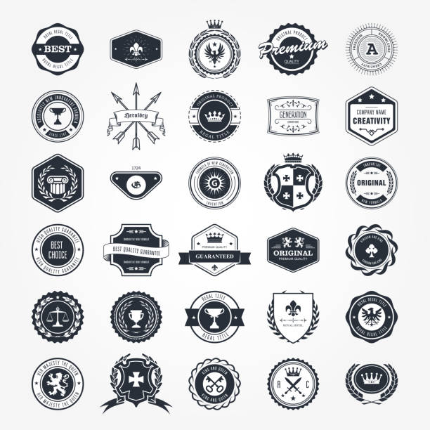 эмблемы, значки и ретро-печати набор - blazons и этикетки - award badge label computer icon stock illustrations