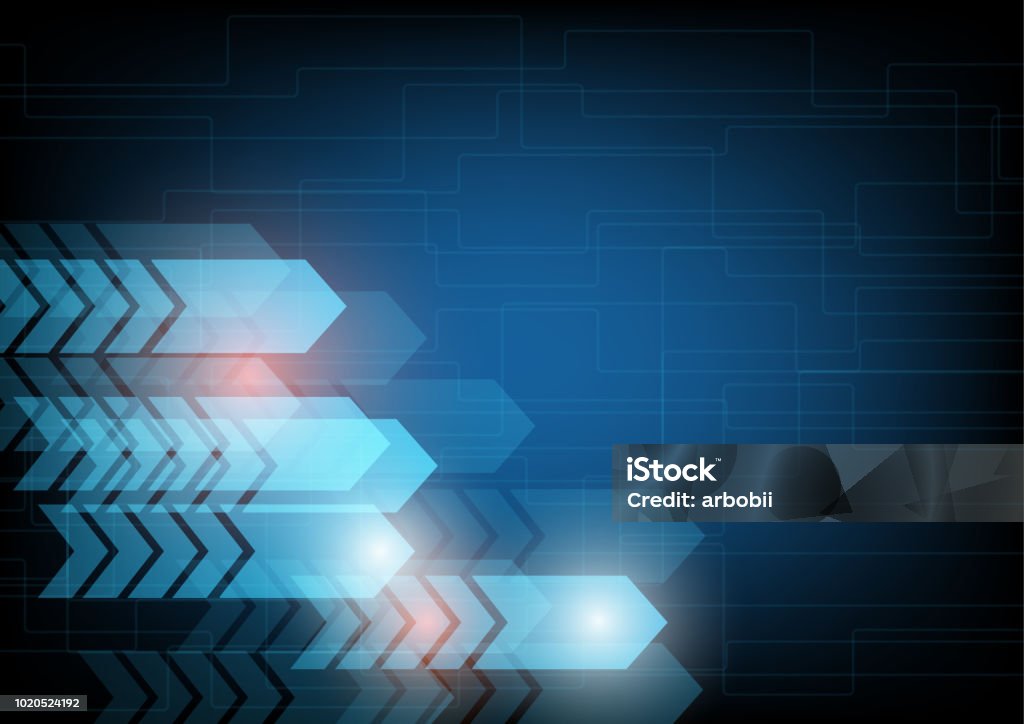 Abstract Blue Computer Technology Background With Arrows Vector ...