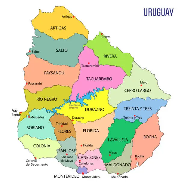 Vector illustration of Highly detailed political map of Uruguay