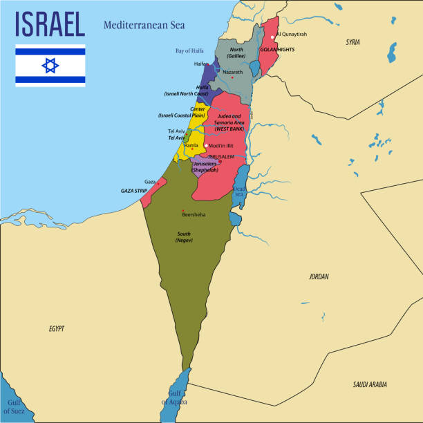 Vector highly detailed political map of Israel Vector highly detailed political map of Israel with regions and their capitals. All elements are separated in editable layers clearly labeled.EPS 10 dead sea stock illustrations