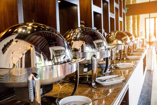 istock Catering buffet food with heated trays ready for service 1020548256