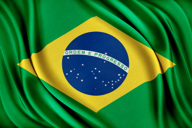 istock Brazil flag. Flag with a glossy silk texture 1020559412