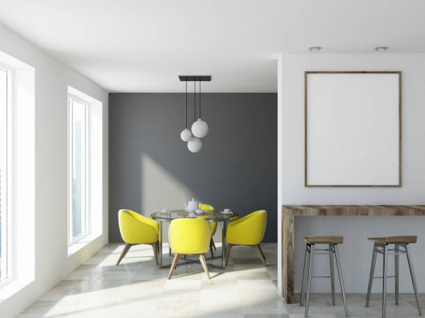 istock Yellow chair dining room, poster frame mock up 1020561890