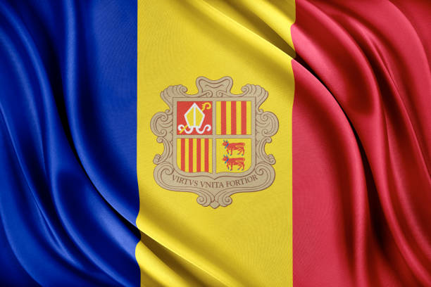 istock Andorra flag. Flag with a glossy silk texture 1020562486