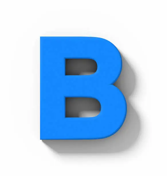 Photo of letter B 3D blue isolated on white with shadow - orthogonal projection