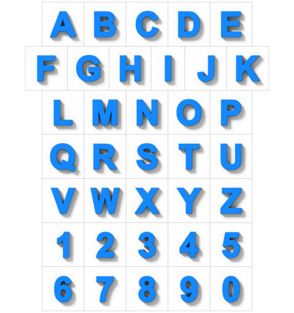 istock letters and numbers 3D blue isolated on white with shadow - orthogonal projection 1020566206