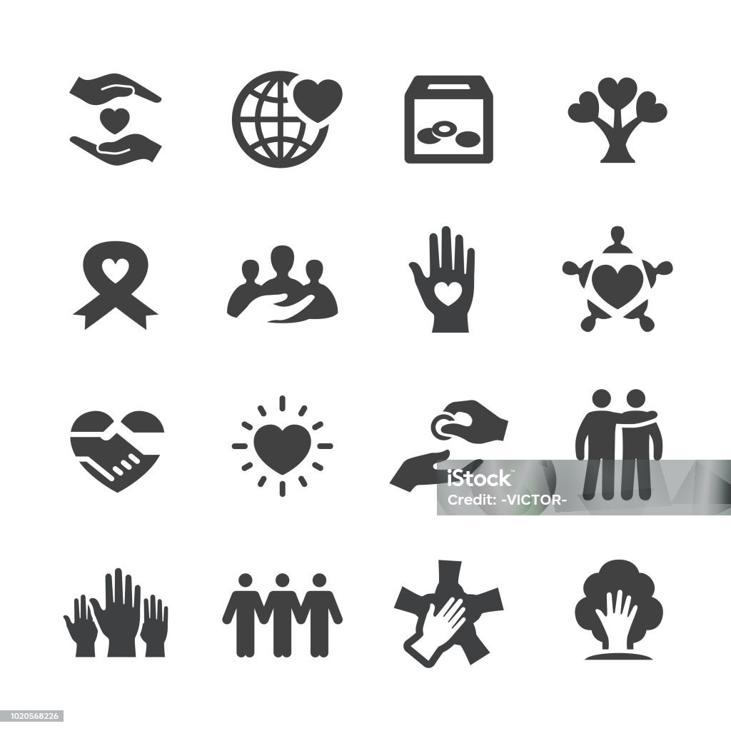 Charity Icons - Acme Series Charity, Relief, Charitable donation, Care, Sharing, Icon stock vector