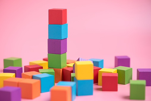 Plastic blocks and ball, close-up.