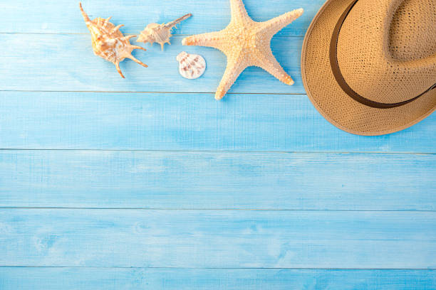 istock High Angle View Of Hat With Seashells And Starfish On Table 1020578284