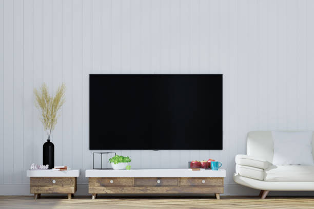 istock TV on cabinet in  living room, 3D Rendering 1020585250