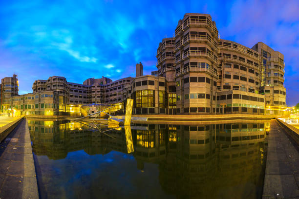 Buildings in Las Colinas, Irving illuminated at night. Texas, United States