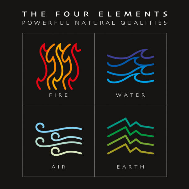 The Four Elements Vector Illustration with the simplicity of The Four Elements in a colourful flat signs. the four elements stock illustrations