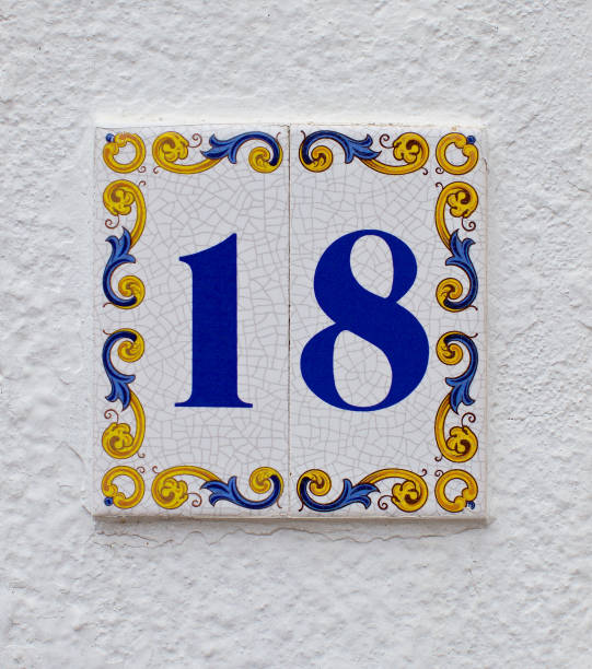istock ceramics house number on the wall eighteen 1020596716