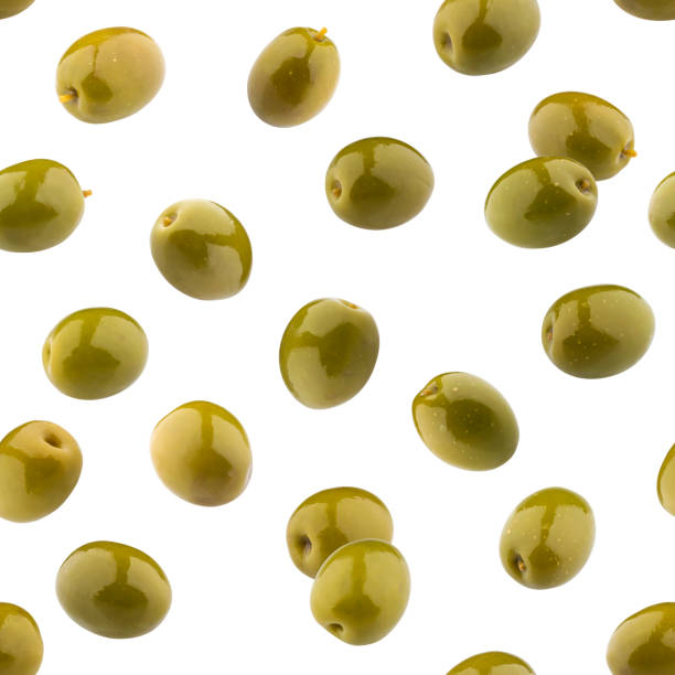 istock Seamless pattern of green olives 1020600436