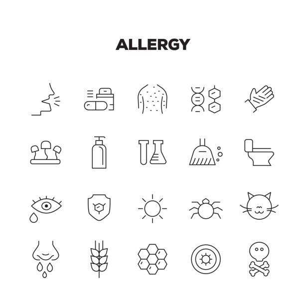 ALLERGY LINE ICONS SET ALLERGY LINE ICONS SET allergy icon stock illustrations
