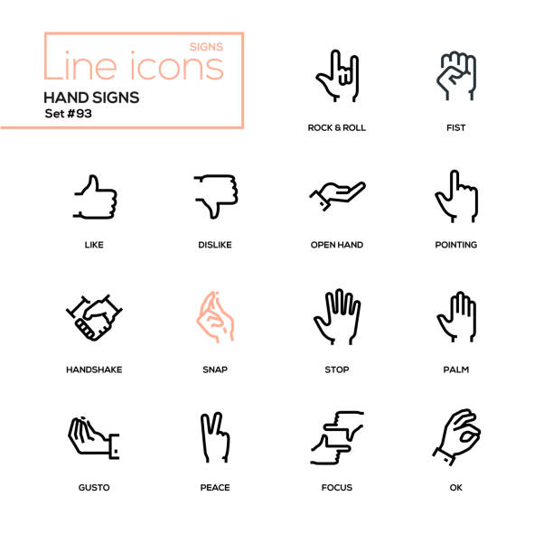 ilustrações de stock, clip art, desenhos animados e ícones de hand signs - modern line design icons set - snapping