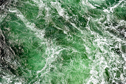 Turbulent water behind a ship