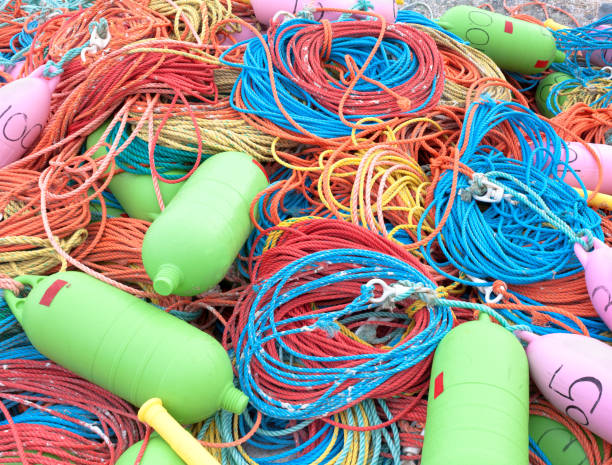 Colorful industrial fishing ropes and buoys.
