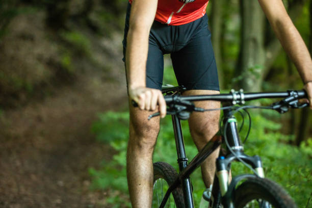 istock Unrecognizable man riding a bicycle in nature 1020678308