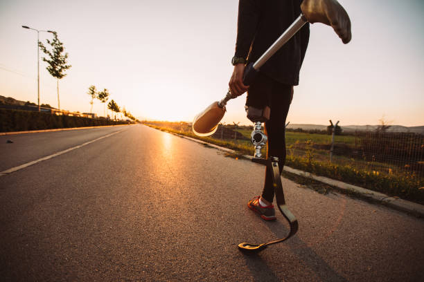 istock Disability athlete with two prosthetic legs 1020693480