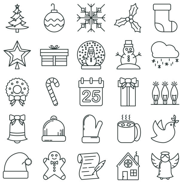 Christmas Line Icon Set - ilustração de arte vetorial