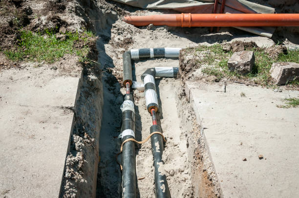 Underground district heating pipeline system reparation and reconstruction on the street in the city old ones replacement with new pipes