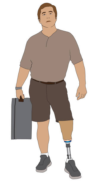 Amputee Carrying Suitcase vector art illustration