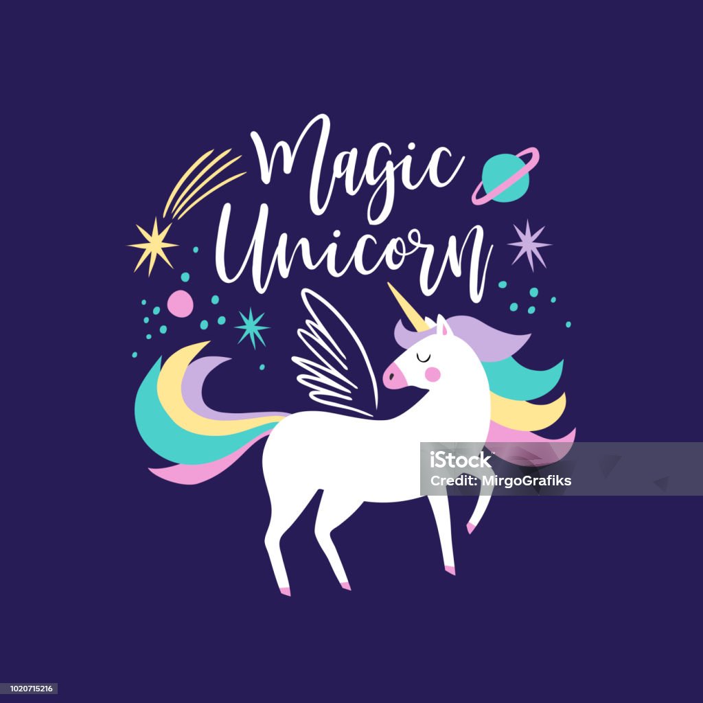 Hand Drawn Vector Galaxy Unicorns With Text On Dark Blue Background Stock  Illustration - Download Image Now - iStock