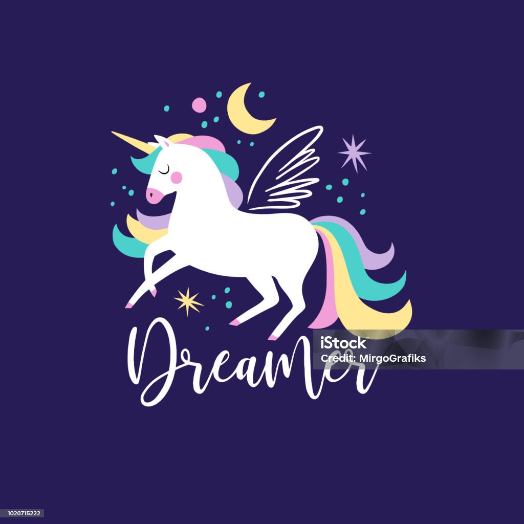 Hand Drawn Vector Galaxy Unicorns With Text On Dark Blue Background Stock  Illustration - Download Image Now - iStock