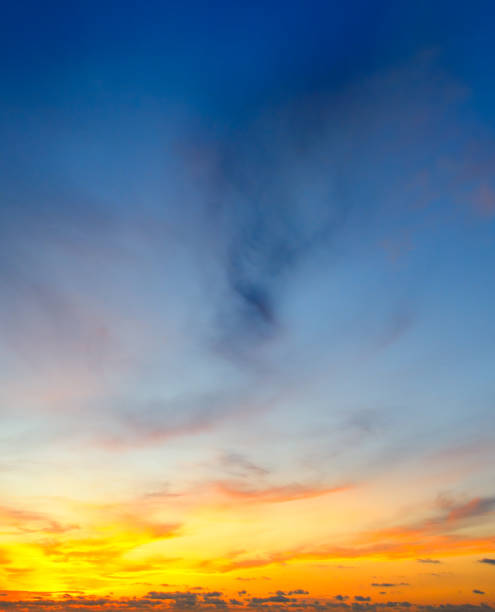 istock Cloudy sky and bright sunrise over the horizon. 1020715250