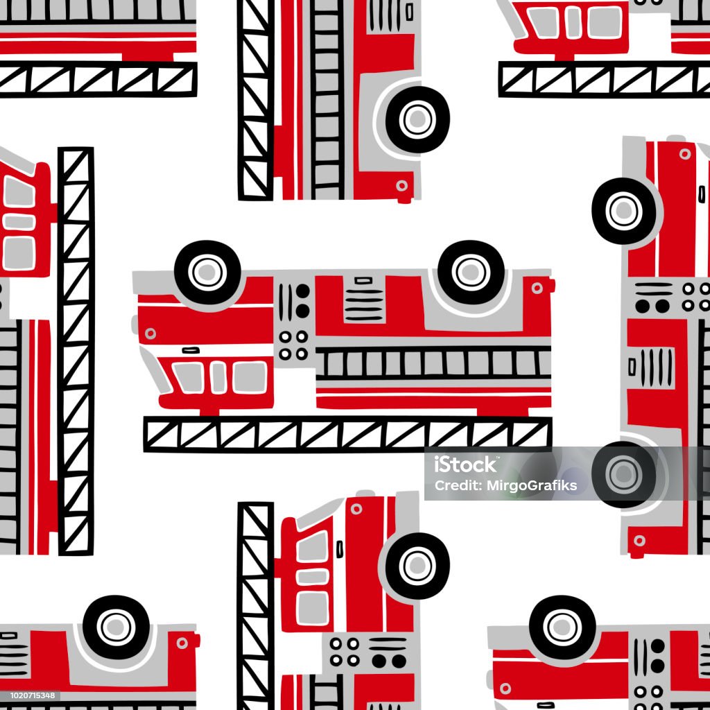 Fire Engine Pattern Material Hand Drawn Vector Fire Engines Stock Illustration - Download Image Now ...