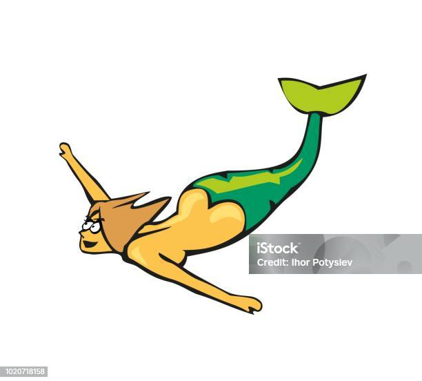 Mermaid Swimming Color Vector Flat Illustration Isolated On White Background Stock Illustration - Download Image Now