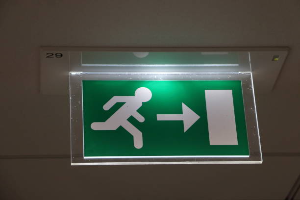 istock Safety symbol  escape route with light 1020728392