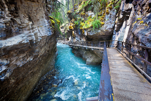 The hiking trail of Johnson Canyon in Banff National Park of Canada