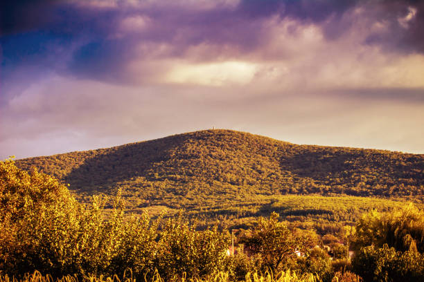Beautiful Landscape Mountain view with purple and orange skylight from a far distance