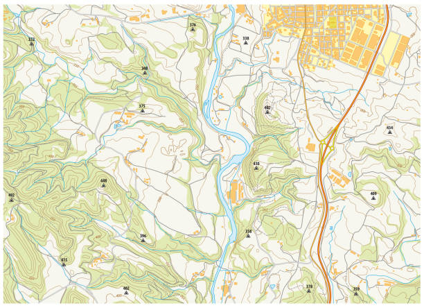 ilustraciones, imágenes clip art, dibujos animados e iconos de stock de mapa topográfico imaginario - orienteering