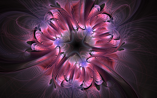 Abstract fractal flower with sparkles, colorful futuristic design. Creative Modern art illustration