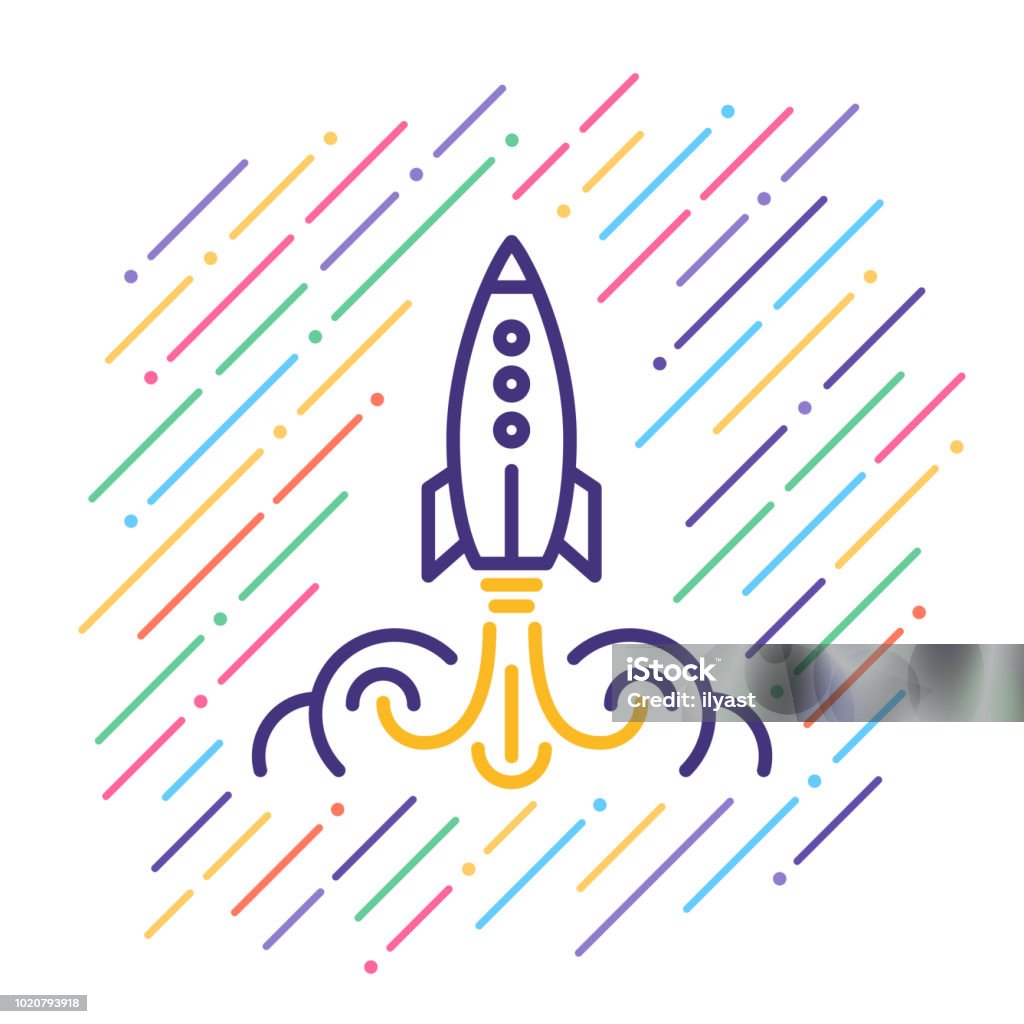 Rocket Launch Line Icon Line vector illustration of rocket startup. Rocketship stock vector
