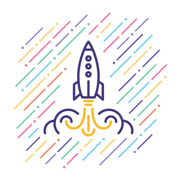 Vector illustration of Rocket Launch Line Icon