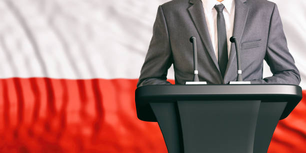 istock Speaker on Poland flag background. 3d illustration 1020803392