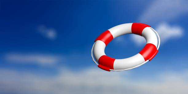 istock Life buoy on blue sky background. 3d illustration 1020803432